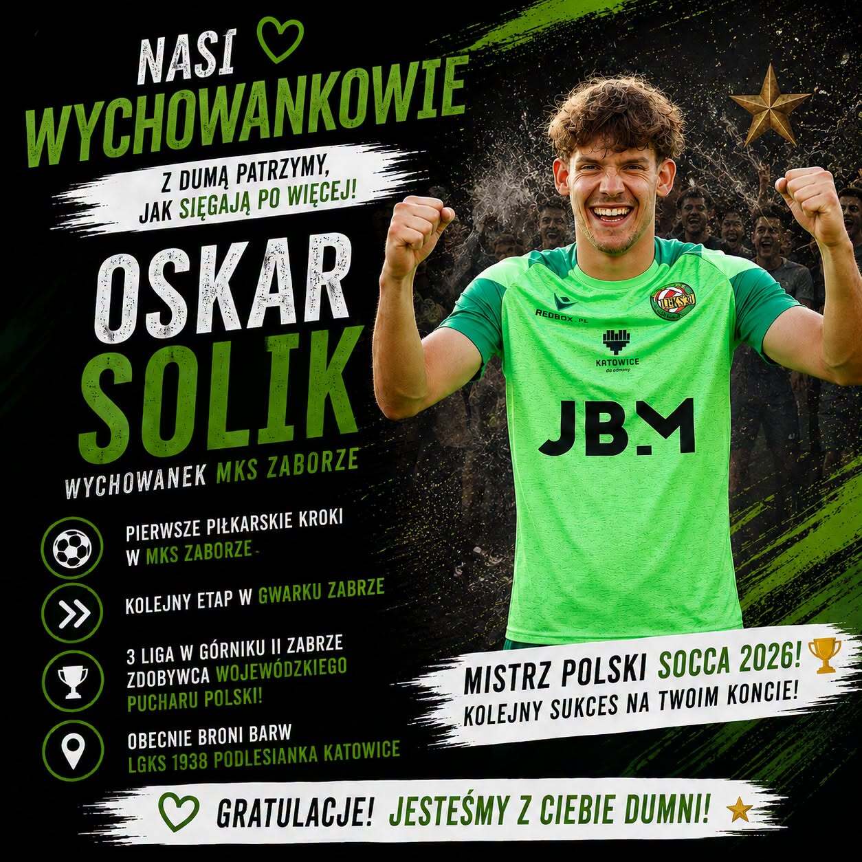 Oskar Solik w stroju piłki nożnej